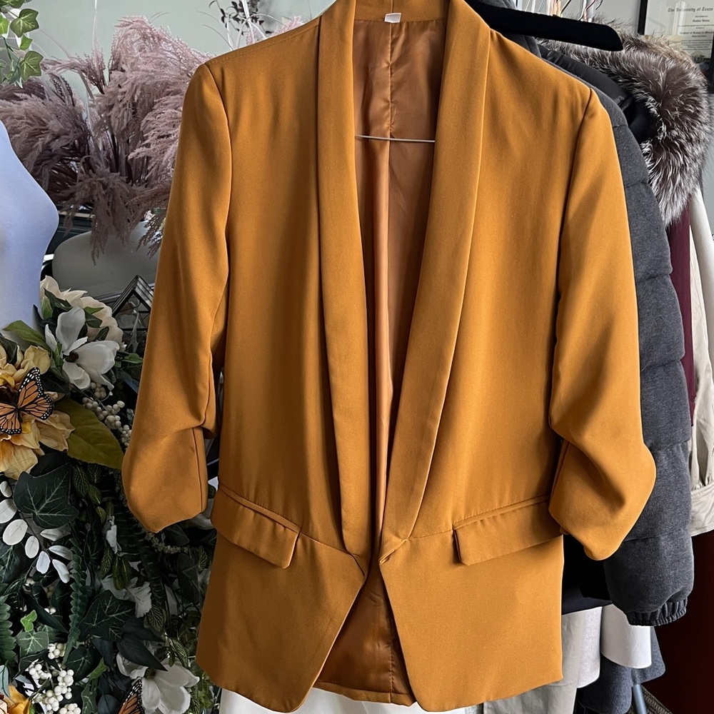 SHEIN Mustard Open-Front Blazer Jacket
